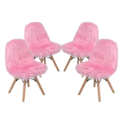 Emma And Oliver 4 Pack Kids Shaggy Dog Accent Chair - Desk Chair - Playroom Chair -Children Peripherals GUEST af21f3e3 3d7b 4811 9836 c4f76da8cfc3