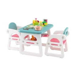 Costway 3-Piece Kids Table And Chair Set Toddler Activity Study Desk With Building Blocks -Children Peripherals GUEST b2142cd5 51fa 4527 b552 4df5d43b5af2