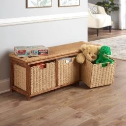 Badger Basket Kid's Storage Bench With Woven Top And Baskets Brown -Children Peripherals GUEST b24c053c 256d 4cd2 9723 905bdce2ff12
