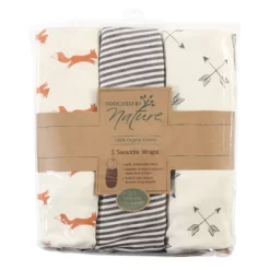 Touched By Nature Baby Boy Organic Cotton Swaddle Wraps, Fox, 0-3 Months