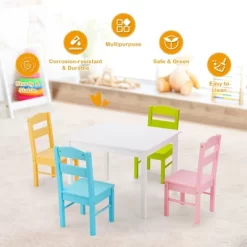 Costway 5 Piece Kids Wood Table Chair Set Activity Toddler Playroom Furniture Colorful -Children Peripherals GUEST b277767e 090d 4c17 877a 5eaceed45f8a