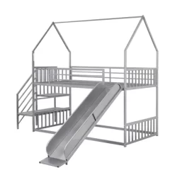 Twin Over Twin Metal Bunk Bed House Bed With Slide And Staircase-ModernLuxe -Children Peripherals GUEST b2d46235 fb66 49e4 a2a8 7d621fc24610