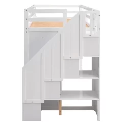 Functional Twin Loft Bed With 3 Shelves, 2 Wardrobes, 2 Drawers And Ladder With Storage-ModernLuxe -Children Peripherals GUEST b37a69f4 bfd4 4fe8 9d8f 8aac29b7628d