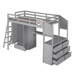 Twin Size Loft Bed With Wardrobe, Drawers And Desk With Shelves - ModernLuxe -Children Peripherals GUEST b491be01 c4f6 4449 a95c e87999b37070