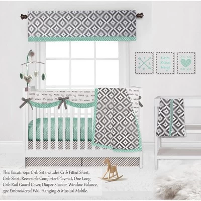 Bacati - Love Gray Mint 10 Pc Crib Bedding Set With Long Rail Guard Cover 3 Bacati - Love Gray Mint 10 Pc Crib Bedding Set With Long Rail Guard Cover - Image 3