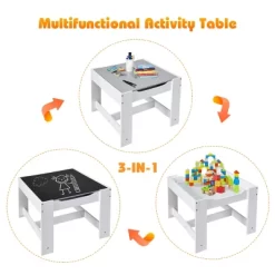 Costway Kids Table Chairs Set With Storage Boxes Blackboard Whiteboard Drawing GreyNature -Children Peripherals GUEST b5538307 d289 432b 979e 1eff09a62cb2