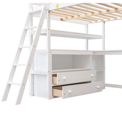 Full Size Loft Bed With Desk, Shelf And Two Built-in Drawers - ModernLuxe 8 Full Size Loft Bed With Desk, Shelf And Two Built-in Drawers - ModernLuxe - Image 8