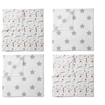 Bacati - Football Brown/Gray Muslin Swaddling Blankets Set Of 4 1 Bacati - Football Brown/Gray Muslin Swaddling Blankets Set Of 4