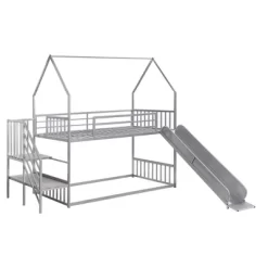 Twin Over Twin Metal Bunk Bed House Bed With Slide And Staircase-ModernLuxe -Children Peripherals GUEST b988d43d 5193 4099 9f40 8647453ed70f