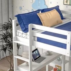 Wooden Loft Bed With Ladder, Desk And Shelves-ModernLuxe -Children Peripherals GUEST b9b386d4 a722 4c21 9d89 77b8fbc54639
