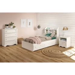 Twin Savannah Bookcase Headboard Pure White - South Shore