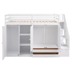 Functional Twin Loft Bed With 3 Shelves, 2 Wardrobes, 2 Drawers And Ladder With Storage-ModernLuxe -Children Peripherals GUEST bd9d1a3a ed86 431a bdb0 ad60e4be79e7