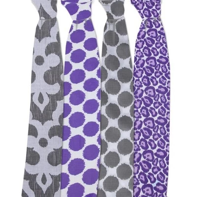 Bacati - Ikat Lilac/Gray Dots/Leopard Swaddling Muslin Blankets Set Of 4 2 Bacati - Ikat Lilac/Gray Dots/Leopard Swaddling Muslin Blankets Set Of 4 - Image 2