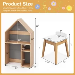 Costway Kids House-Shaped Table & Chair Set Wooden Toy Organizer Cabinet With Blackboard Grey/White -Children Peripherals GUEST c197ed60 a17b 401f 8f73 8e155fb79088