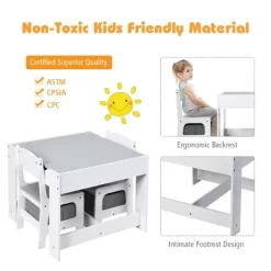 Costway Kids Table Chairs Set With Storage Boxes Blackboard Whiteboard Drawing GreyNature -Children Peripherals GUEST c4e9ad3b 5931 40aa b47c b7e5734cdc26