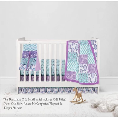 Bacati - Paisley Isabella Purple Lilac Aqua 4 Pc Crib Bedding Set With Diaper Caddy 2 Bacati - Paisley Isabella Purple Lilac Aqua 4 Pc Crib Bedding Set With Diaper Caddy - Image 2