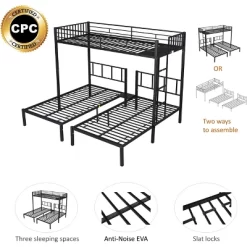 Twin Over Twin Metal Triple Bunk Bed With Ladder-ModernLuxe -Children Peripherals GUEST c9e85881 d9f7 40fb aaa4 21db696e9328
