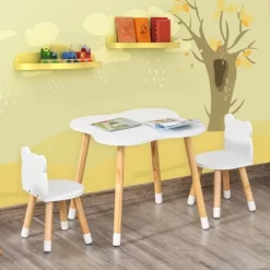 Qaba Kids Table And Chair Set For Arts, Meals, Lightweight Wooden Homework Activity Center, Toddlers Age 3+, White -Children Peripherals GUEST ca623e2c 1b6c 4cce a3c9 37204cfd67dd