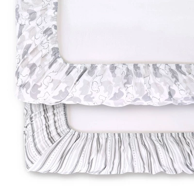 The Peanutshell Fitted Playard Sheets - Gray Elephant Walk - 2pk 2 The Peanutshell Fitted Playard Sheets - Gray Elephant Walk - 2pk - Image 2