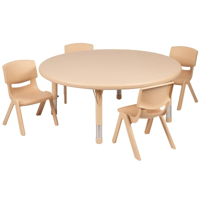 Flash Furniture 45" Round Plastic Height Adjustable Activity Table Set With 4 Chairs 6 Flash Furniture 45" Round Plastic Height Adjustable Activity Table Set With 4 Chairs - Image 6