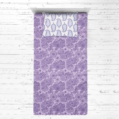 Bacati - Isabella Paisley Aqua Lilac Purple 3 Pc Toddler Bedding Sheet Set 3 Bacati - Isabella Paisley Aqua Lilac Purple 3 Pc Toddler Bedding Sheet Set - Image 3