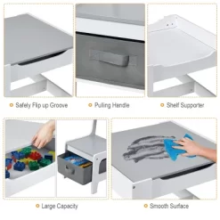 Costway Kids Table Chairs Set With Storage Boxes Blackboard Whiteboard Drawing GreyNature -Children Peripherals GUEST d64e06ad 990a 49ea ae1a 1dafe2b11073