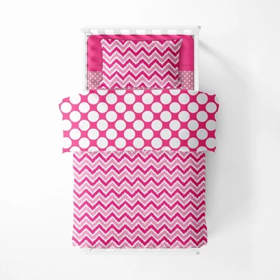 Bacati - MixNMatch Pink Chevron Dots 3 Pc Toddler Sheet Set 5 Bacati - MixNMatch Pink Chevron Dots 3 Pc Toddler Sheet Set - Image 5