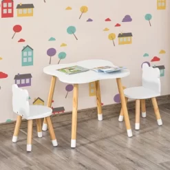 Qaba Kids Table And Chair Set For Arts, Meals, Lightweight Wooden Homework Activity Center, Toddlers Age 3+, White -Children Peripherals GUEST d9344b83 32e4 4d43 af08 b97952a03436