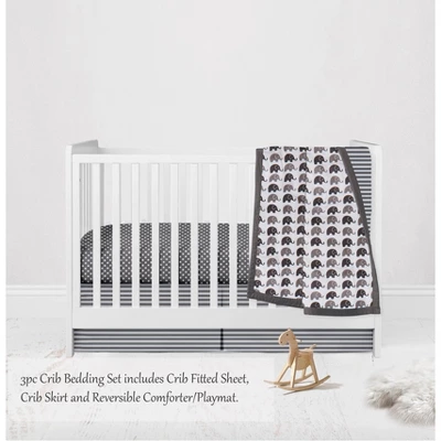 Bacati - Elephants White/Gray 3 Pc Crib Bedding Set 2 Bacati - Elephants White/Gray 3 Pc Crib Bedding Set - Image 2