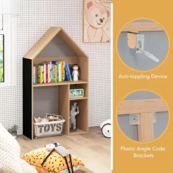 Costway Kids House-Shaped Table & Chair Set Wooden Toy Organizer Cabinet With Blackboard Grey/White -Children Peripherals GUEST dbc558e8 b91c 45bb 9169 e5b50ff1430a