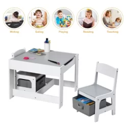Costway Kids Table Chairs Set With Storage Boxes Blackboard Whiteboard Drawing GreyNature -Children Peripherals GUEST dbcda91c 63fa 4a81 a885 d86aa2526a17