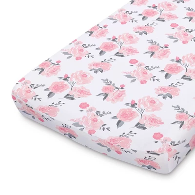 The Peanutshell Changing Pad Covers - Pink Roses/Floral 2pk 1 The Peanutshell Changing Pad Covers - Pink Roses/Floral 2pk