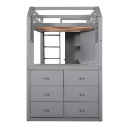 Twin Size Loft Bed With Wardrobe, Drawers And Desk With Shelves - ModernLuxe -Children Peripherals GUEST e3371af7 f5d7 43f8 b21b d61088edb8bb