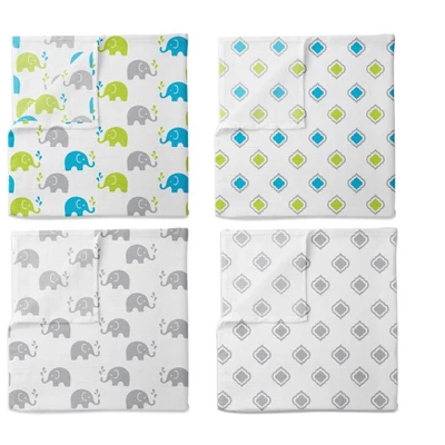 Bacati - Elephants Aqua/Lime/Gray Muslin Swaddling Blankets Set Of 4 1 Bacati - Elephants Aqua/Lime/Gray Muslin Swaddling Blankets Set Of 4