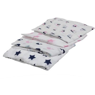 Bacati - Little Sailor Blue/Navy/Pink Girls Muslin Swaddling Blankets Set Of 4 3 Bacati - Little Sailor Blue/Navy/Pink Girls Muslin Swaddling Blankets Set Of 4 - Image 3
