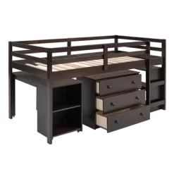 Low Twin Loft Bed With Cabinet And Rolling Portable Desk - ModernLuxe -Children Peripherals GUEST e68982ed 109a 4095 b1d1 84d614d440f3