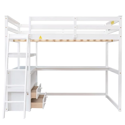 Full Size Loft Bed With Desk, Shelf And Two Built-in Drawers - ModernLuxe 5 Full Size Loft Bed With Desk, Shelf And Two Built-in Drawers - ModernLuxe - Image 5