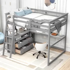 Full Size Loft Bed With Desk, Shelf And Two Built-in Drawers - ModernLuxe 21 Full Size Loft Bed With Desk, Shelf And Two Built-in Drawers - ModernLuxe -Children Peripherals GUEST f2bc893c de90 4f99 a05a 27e10a3428b1