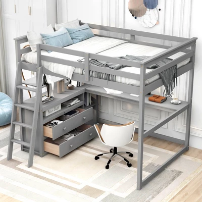Full Size Loft Bed With Desk, Shelf And Two Built-in Drawers - ModernLuxe 11 Full Size Loft Bed With Desk, Shelf And Two Built-in Drawers - ModernLuxe - Image 11