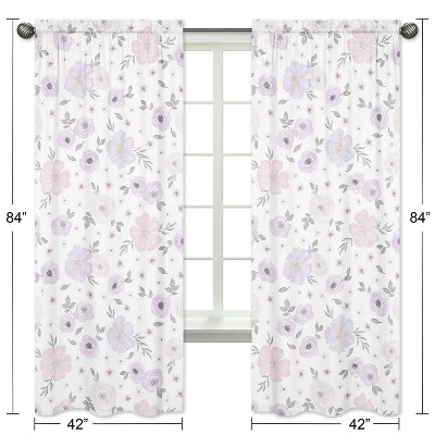 2pc Sweet Jojo Designs Watercolor Floral Window Panels Lavender/Gray 4 2pc Sweet Jojo Designs Watercolor Floral Window Panels Lavender/Gray - Image 4
