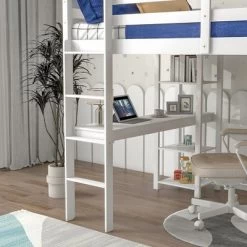Wooden Loft Bed With Ladder, Desk And Shelves-ModernLuxe -Children Peripherals GUEST f7cd69ea fd8c 407d 8149 7603425db3b5