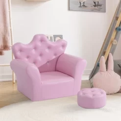Qaba Kids Sofa Set, Children's Upholstered Sofa With Footstool, Princess Sofa With Diamond Decoration, Baby Sofa Chair For Toddlers, Girls, Pink -Children Peripherals GUEST f8902acd 095c 433f b399 43f68f4c68cd