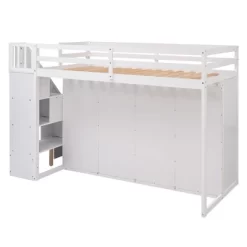 Functional Twin Loft Bed With 3 Shelves, 2 Wardrobes, 2 Drawers And Ladder With Storage-ModernLuxe -Children Peripherals GUEST f8a7a70d ae14 48d0 8bb1 d048a7f2f2ad