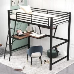 Twin Size Loft Metal Bed With Desk And Shelves - ModernLuxe -Children Peripherals GUEST fc83d620 e915 440a b070 aee8c0d267de