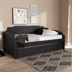 Twin Ally Fabric Upholstered Sofa Daybed With Roll Out Trundle Guest Bed Dark Gray - Baxton Studio -Children Peripherals GUEST fe08012f 2bf6 491f a494 de78d820116f